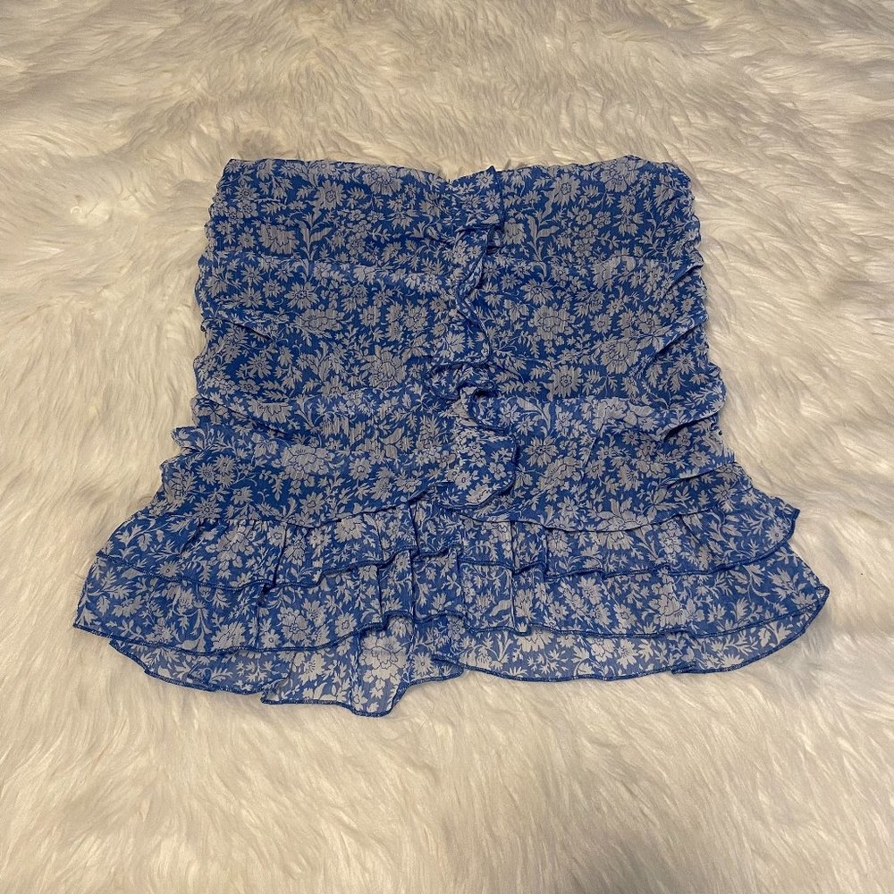 Zara Blue and White Floral Ruffle Mini Skirt